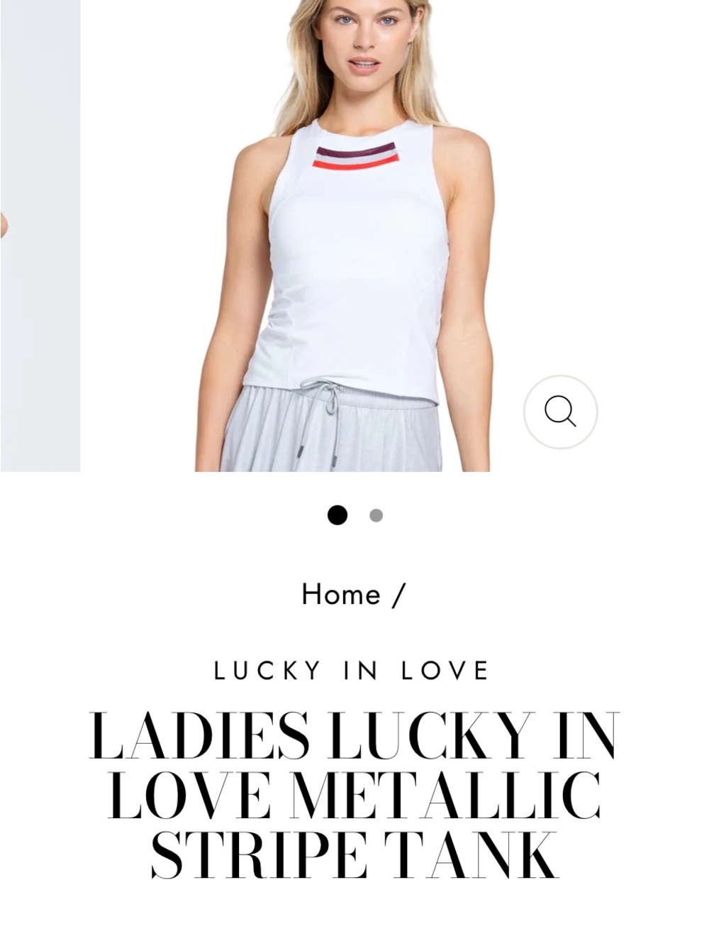 Lucky In Love White Metallic Stripe Tank 🎾 pickleball top XS